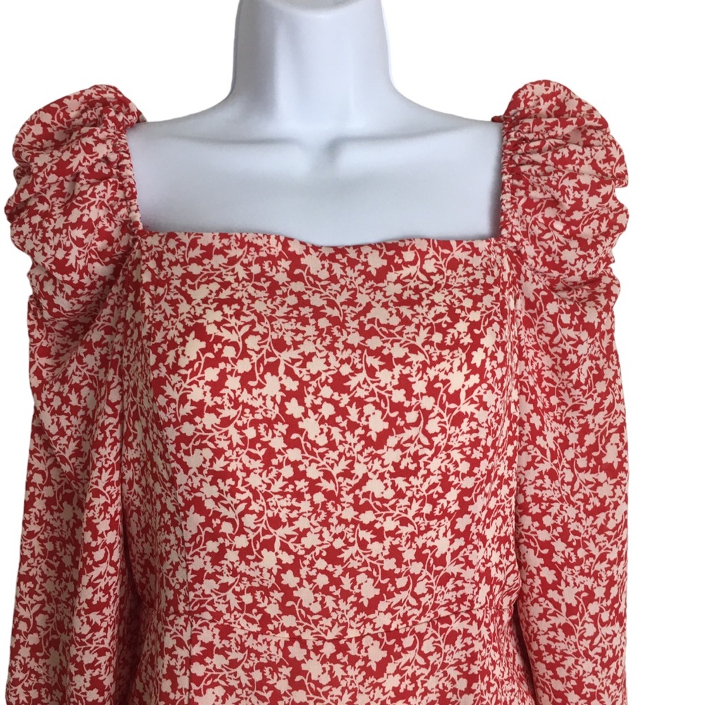Leith Puff Sleeve Long Sleeve Floral Mini Dress Red M - Picture 5 of 16